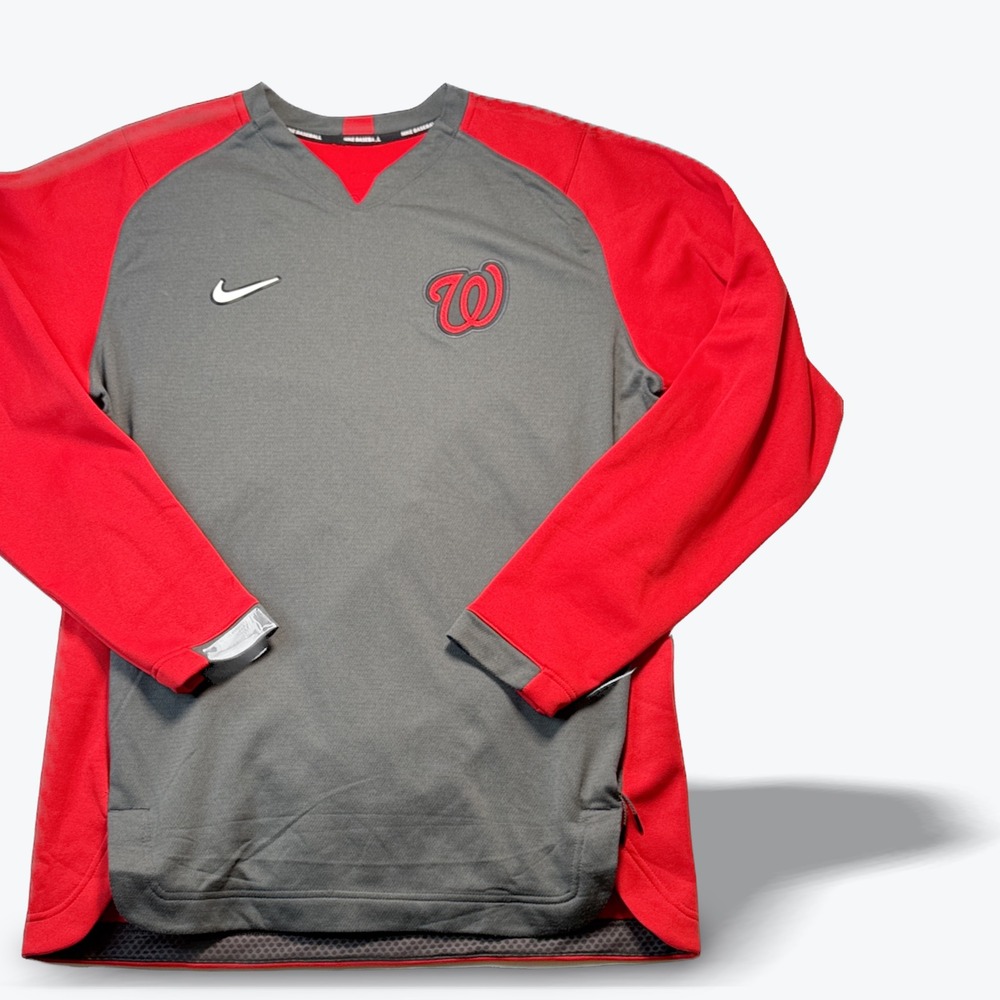Nike MLB Washington Nationals Dri-FIT V Neck Pullover Grey Red Mens Large L